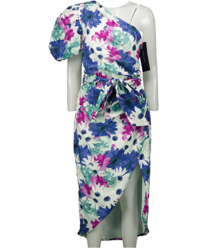 Elliatt Blue Linen Floral One Shoulder Dress UK 6