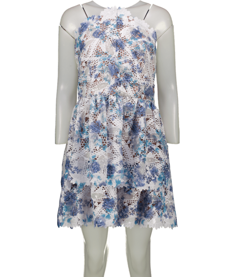 Elliatt Blue Savannah Mini Fit & Flare Halter Dress, Blue/multi UK 12 -  Reliked