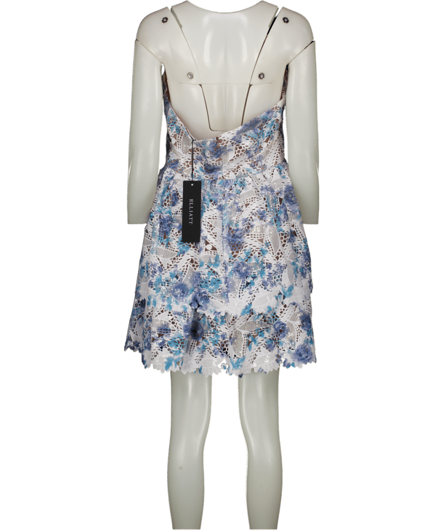 Elliatt Blue Savannah Mini Fit & Flare Halter Dress, Blue/multi UK 12 - Reliked