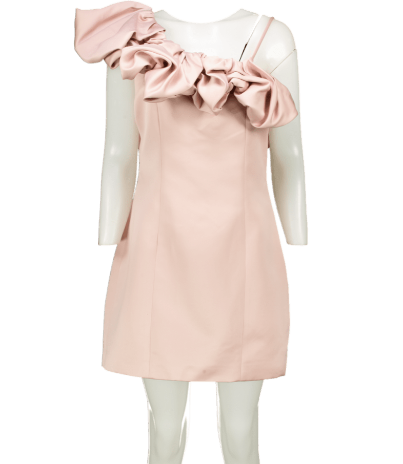 Elliatt Blush Pink Ruffle Detail One Shoulder Mini Dress UK 12 - Reliked