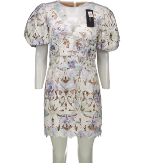 Elliatt  Ivory / Multi Floral Seville Lace Puff Sleeve Dress UK 10