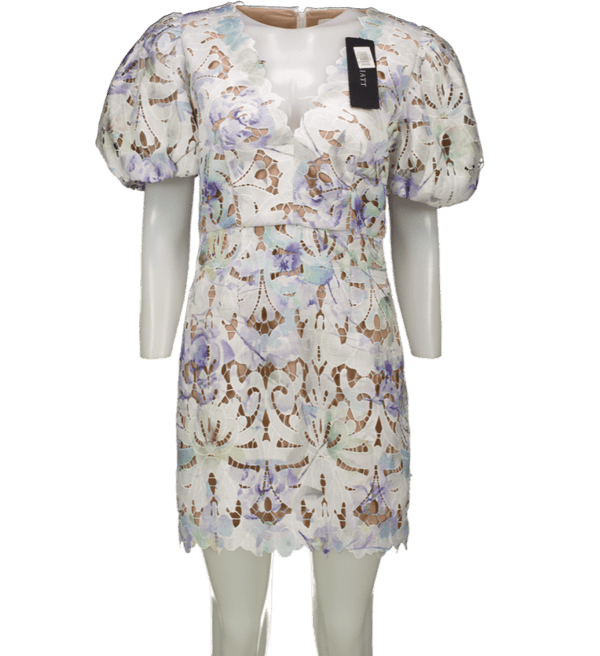 Elliatt  Ivory / Multi Floral Seville Lace Puff Sleeve Dress UK 10