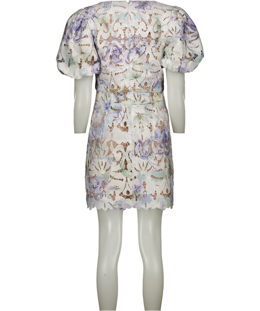 Elliatt Ivory / Multi Floral Seville Lace Puff Sleeve Dress UK 10 - Reliked