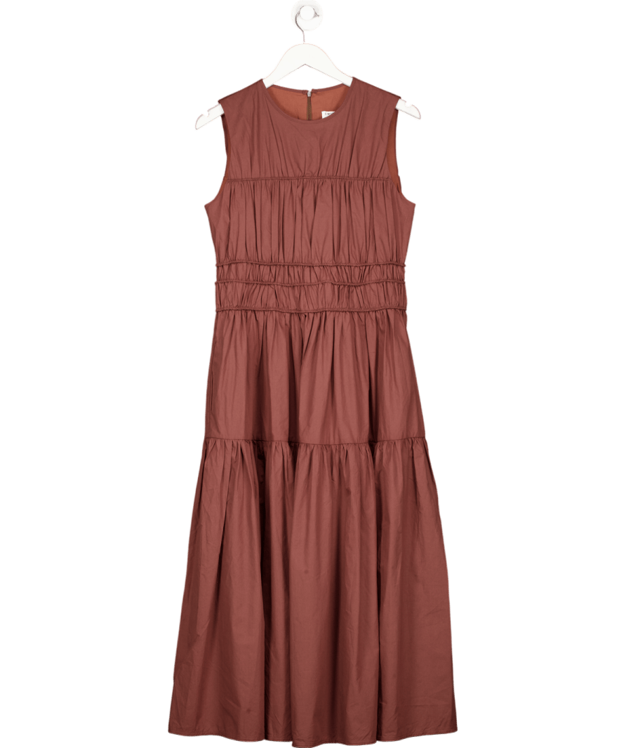 EMIN & PAUL Chocolate Brown Triple Gathered Dress UK S - Reliked