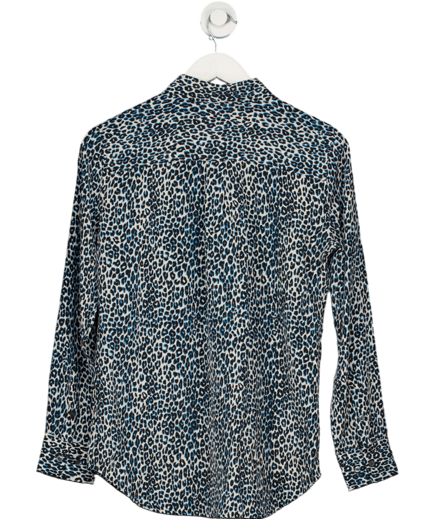 Equipment Grey Grey/blue Leopard Print Classic Silk Shirt UK S - Reliked