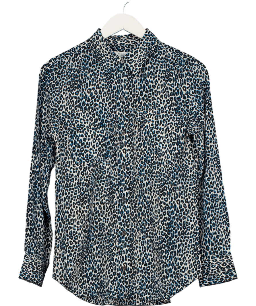 Equipment Grey Grey/blue Leopard Print Classic Silk Shirt UK S - Reliked