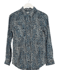 Equipment Grey Grey/blue Leopard Print Classic Silk Shirt UK S - Reliked