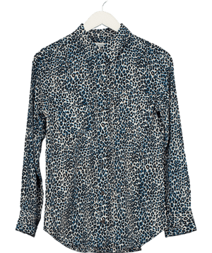 Equipment Grey Grey/blue Leopard Print Classic Silk Shirt UK S