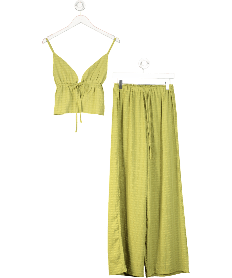 Esmee Green Textured Tie Top And Wide Leg Trousers Beach Co - ord UK XS/S - Reliked