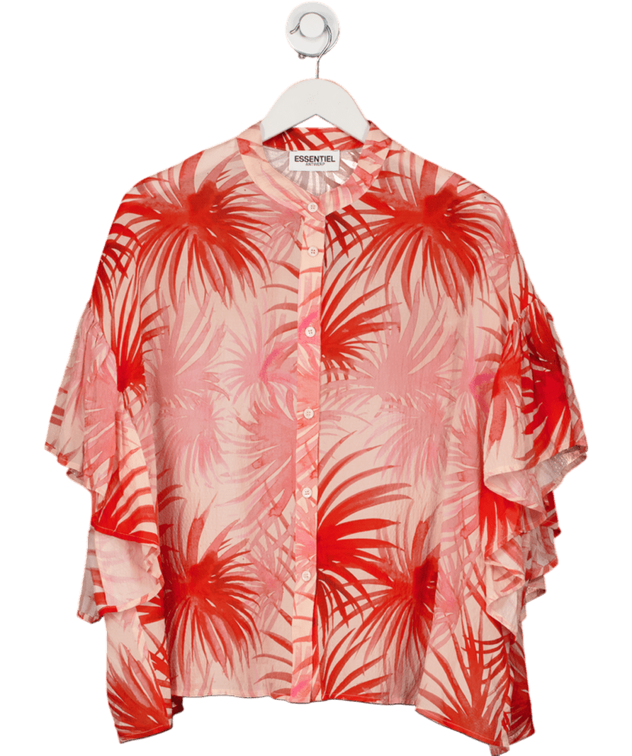 Essentiel Antwerp Pink Oversize Silk Blend Blouse With Ruffle Sleeve UK L - Reliked