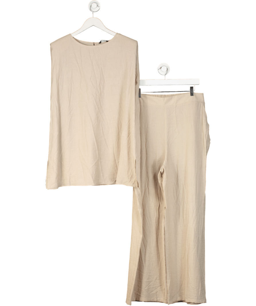 Et vous Beige Textured Tunic Blouse And Wide Leg Trousers Set UK 18 - Reliked