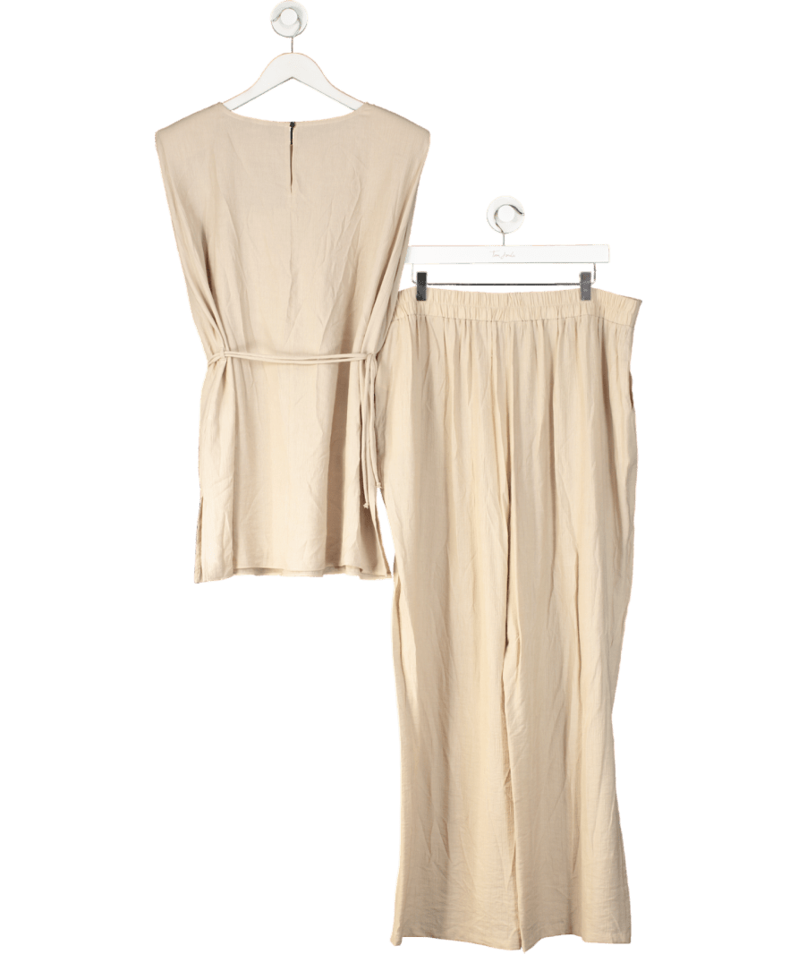 Et vous Beige Textured Tunic Blouse And Wide Leg Trousers Set UK 18 - Reliked