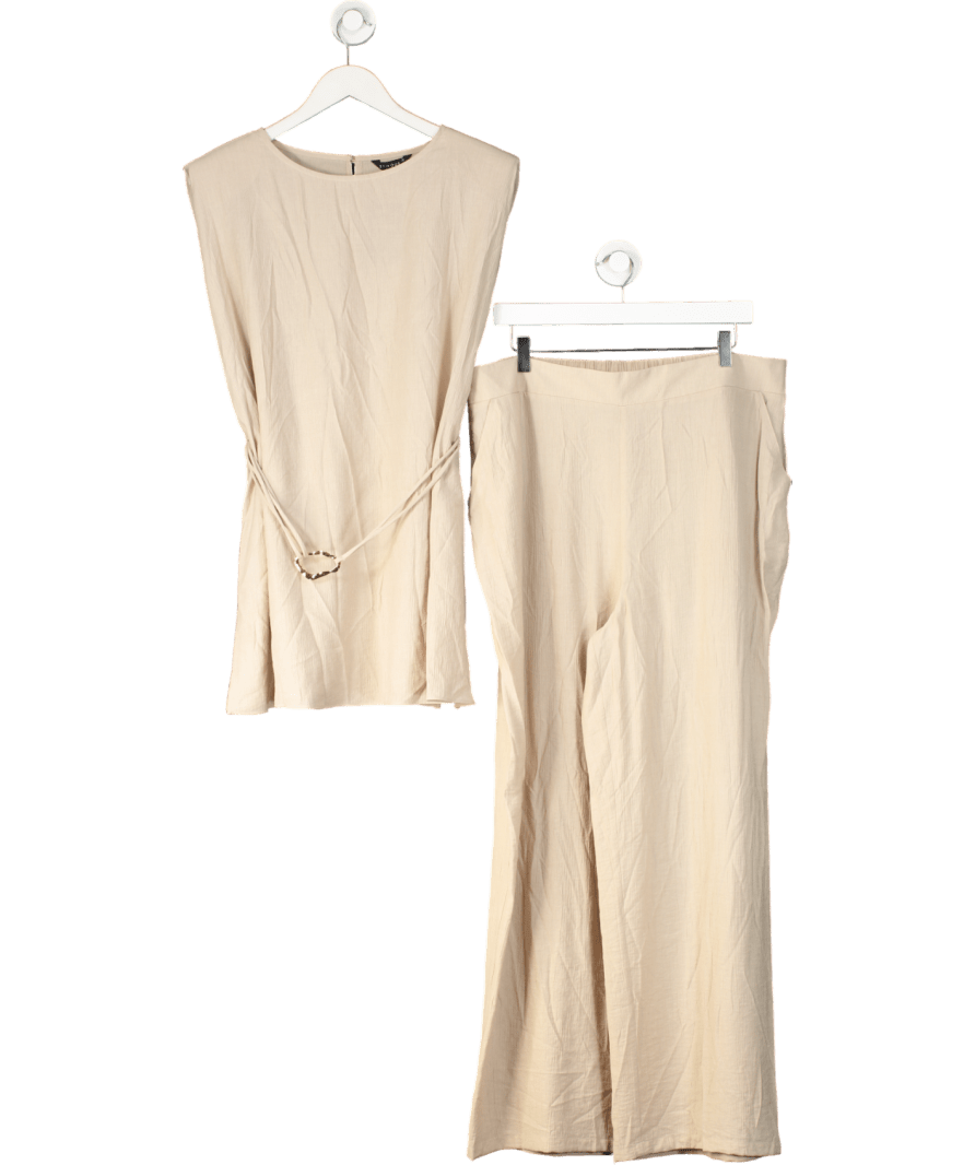 Et vous Beige Textured Tunic Blouse And Wide Leg Trousers Set UK 18 - Reliked