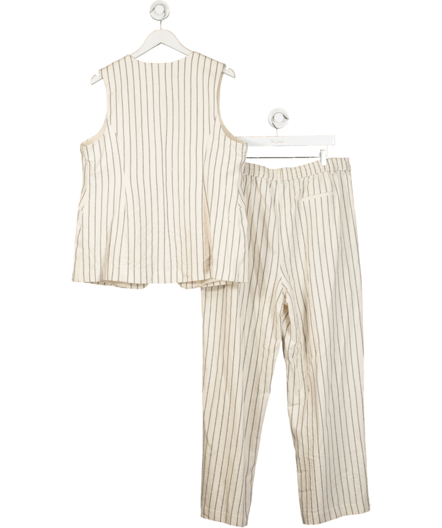 Et Vous Cream Linen Blend Stripe Waistcoat And Wide Leg Trouser Set UK 18 - Reliked