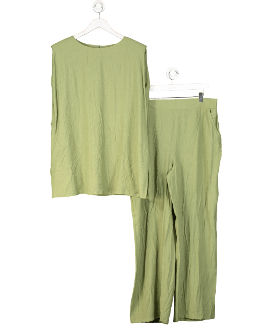 Et Vous Green Textured Tie Belt Tunic Top And Wide Leg Trousers Set UK 18 - Reliked