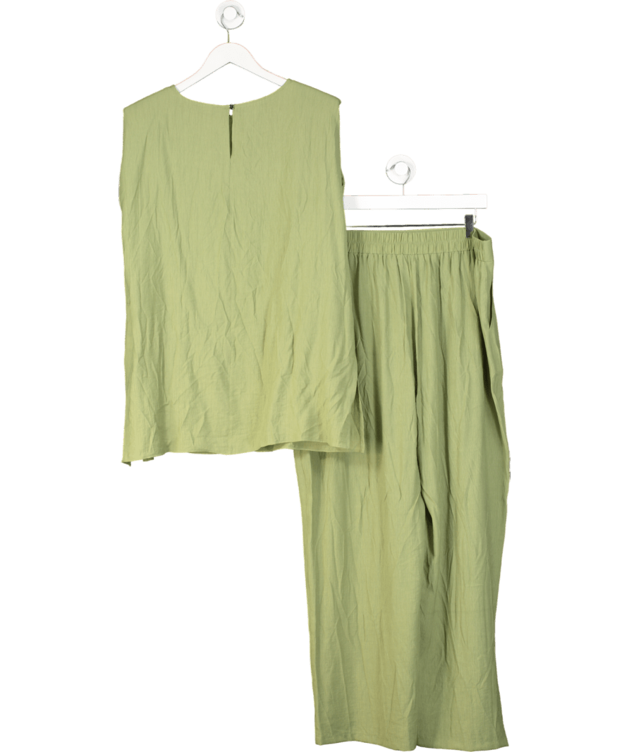 Et Vous Green Textured Tie Belt Tunic Top And Wide Leg Trousers Set UK 18 - Reliked