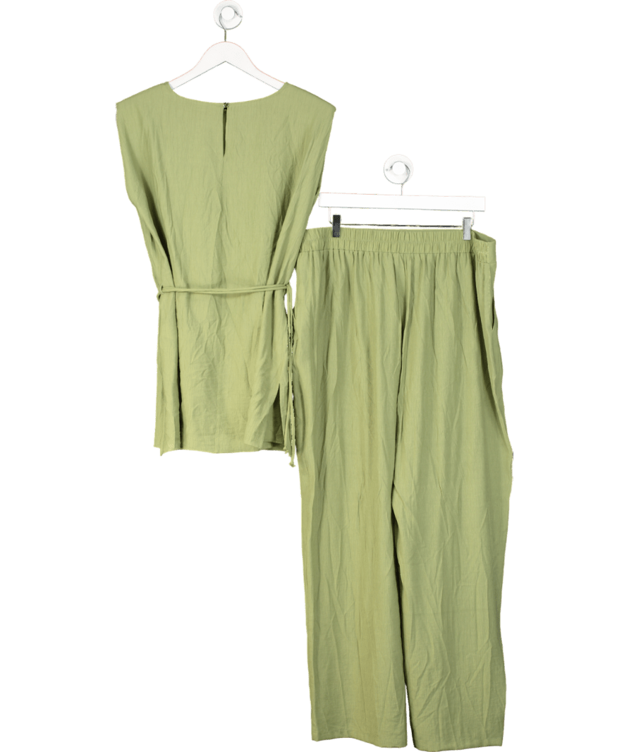 Et Vous Green Textured Tie Belt Tunic Top And Wide Leg Trousers Set UK 18 - Reliked