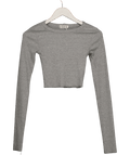 éterne Grey Ribbed Long Sleeve Crop Top UK XS - Reliked