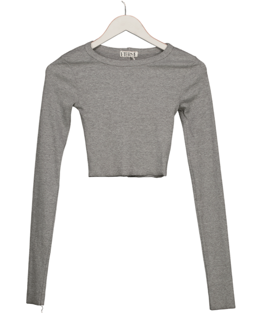 éterne Grey Ribbed Long Sleeve Crop Top UK XS - Reliked