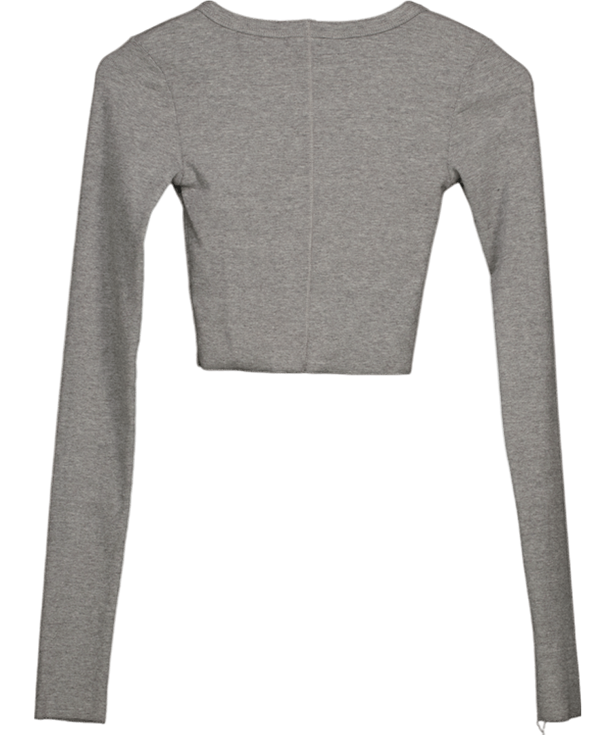 éterne Grey Ribbed Long Sleeve Crop Top UK XS - Reliked