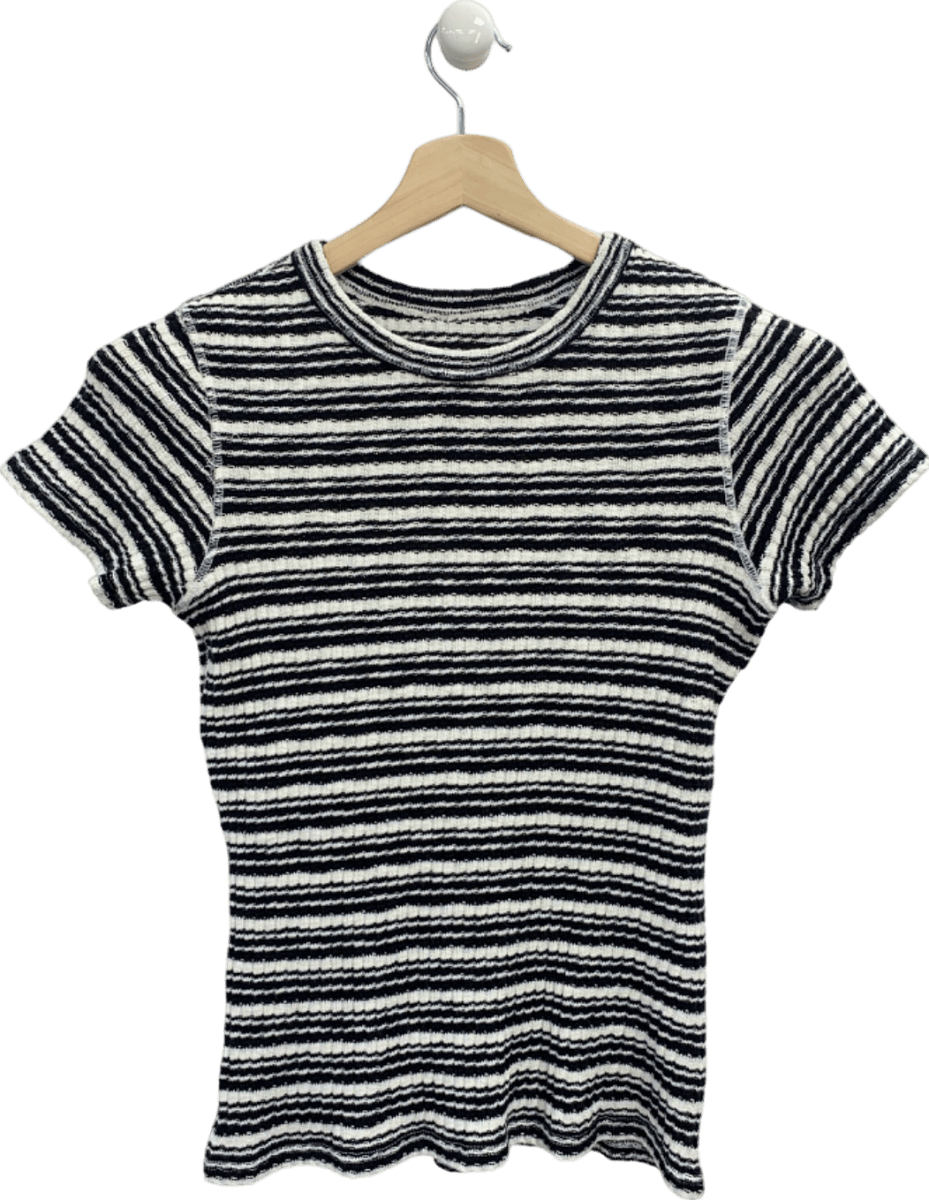 Everlane Black and White Striped Crew Neck T-shirt UK S - Reliked