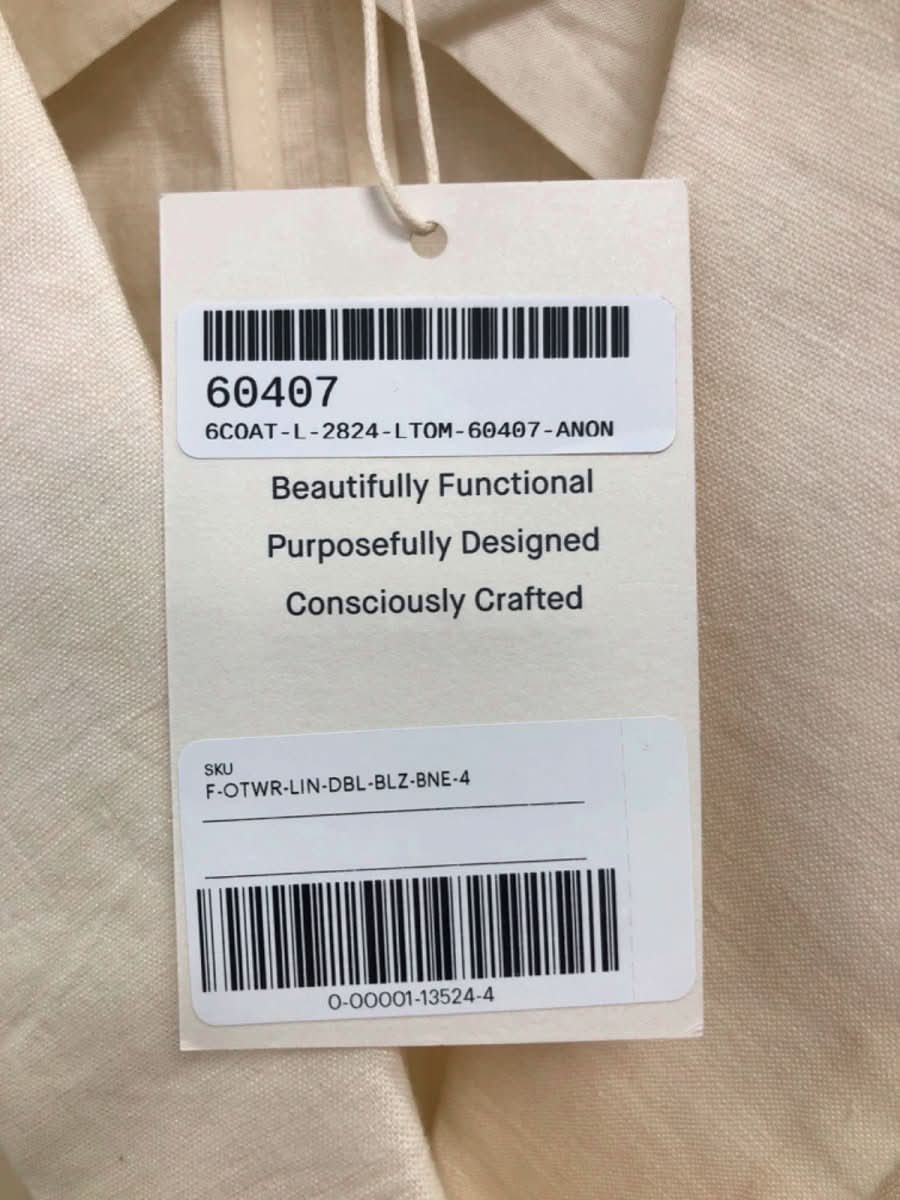 Everlane Cream Double - Breasted Linen Blazer Size 4 UK S - Reliked