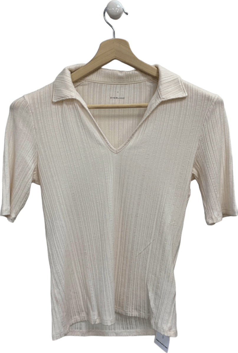 Everlane Cream Ribbed Polo V - Neck UK S - Reliked