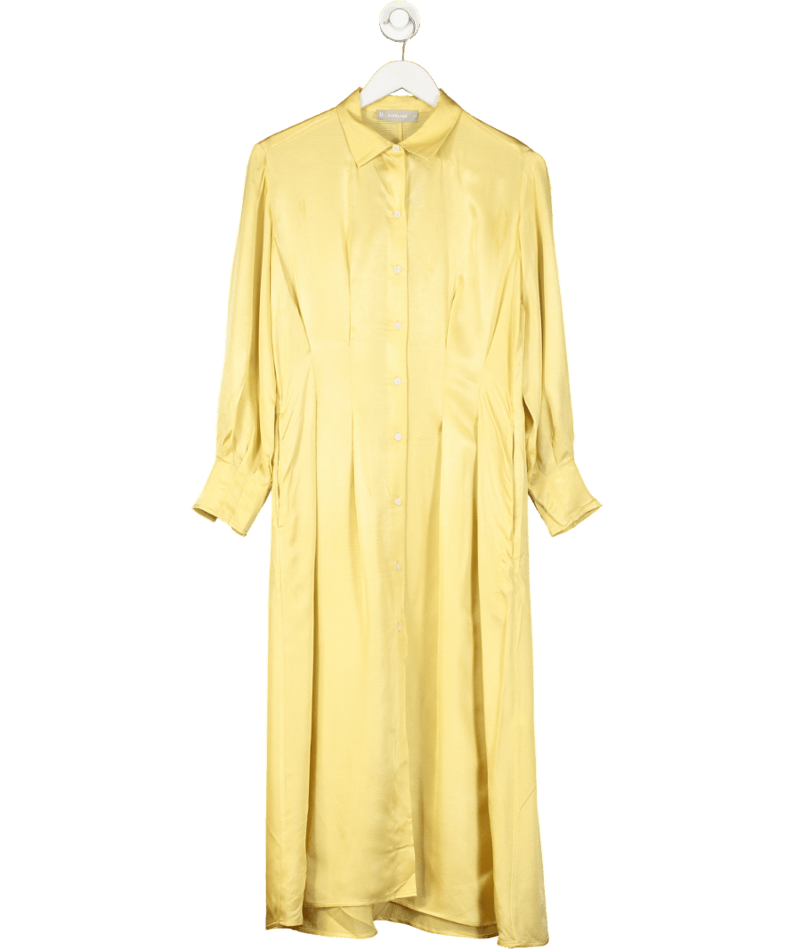 EVERLANE Yellow The Hammered Satin Shirt Dress UK XS - Reliked