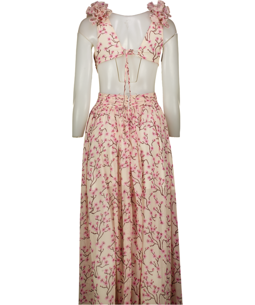 AlB Anne Louie Boutique Cream / Pink Cassini Cut Out Floral Maxi Dress UK 8