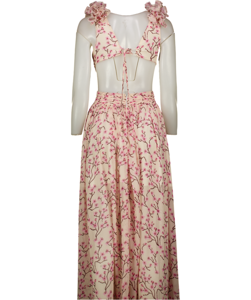 AlB Anne Louie Boutique Cream / Pink Cassini Cut Out Floral Maxi Dress UK 8