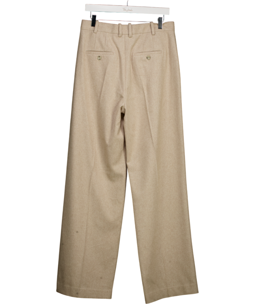 almada label Beige Penny Pleated Wool Trousers UK L