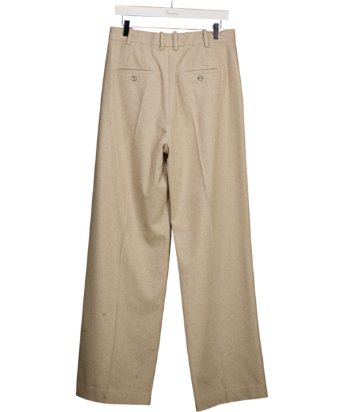 almada label Beige Penny Pleated Wool Trousers UK L