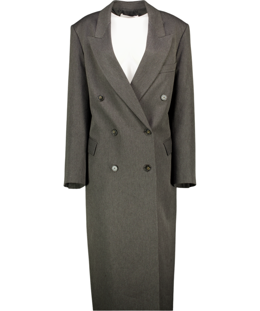 THE FRANKIE SHOP Grey Jane Double-breasted Woven Long Coat UK S