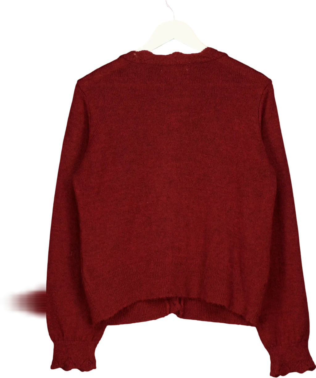 LAURA ASHLEY Burgundy Red Cable Knit Crew Neck Cardigan UK S