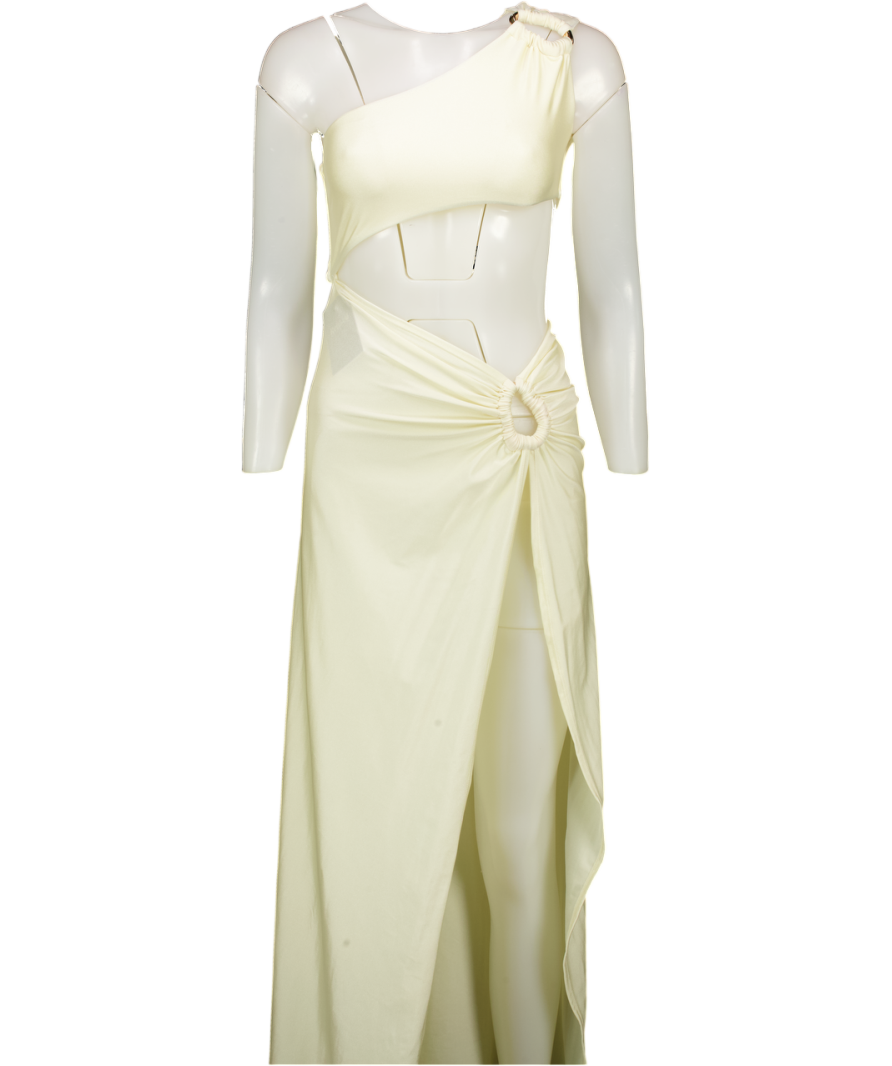 SAKURANNA Scarlett One Shoulder Dress In Buttercream Yellow UK S
