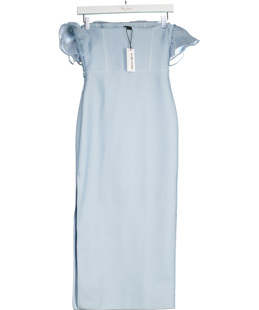 Karen Millen Blue Bandage Figure Form Organza Frill Knit Midaxi Dress UK XS