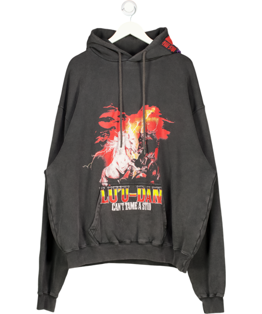 LU'U DAN Grey Oversized Printed Hoodie UK M