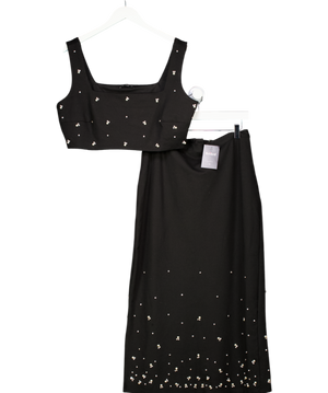 F&F Black Diamanté Embellished Square Neck Co-ord Cami And Skirt UK 18