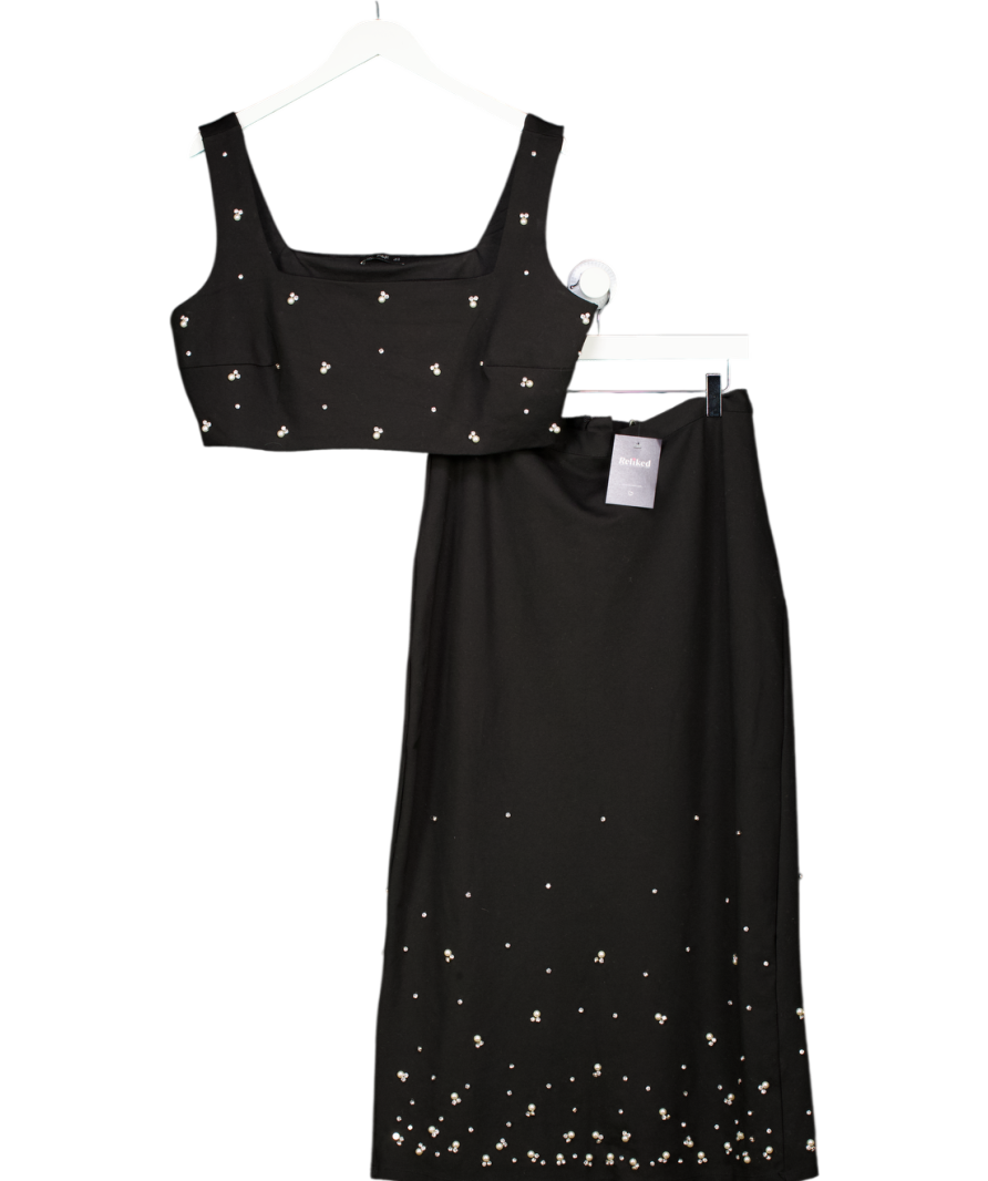 F&F Black Diamanté Embellished Square Neck Co-ord Cami And Skirt UK 18
