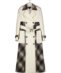 Karen Millen Cream Wool & Grey Check Tailored Belted Trench Midi Coat UK 8