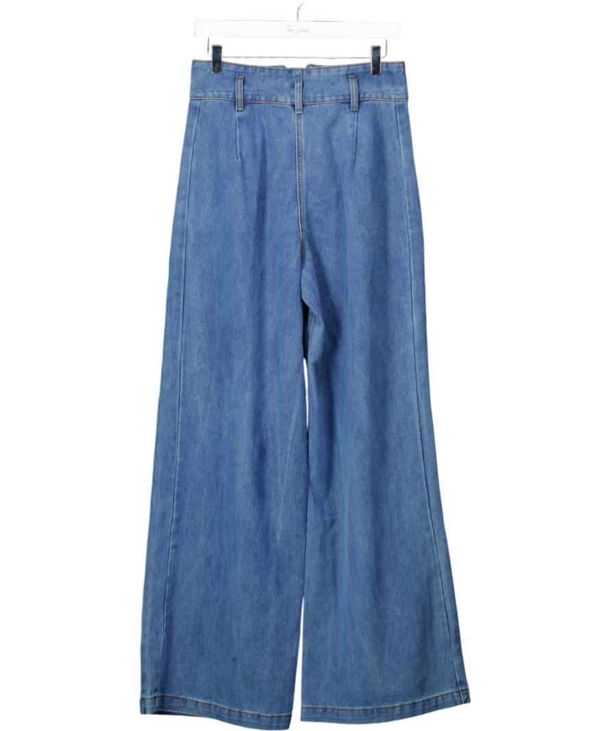 Karen Millen Blue Tailored Chambray Denim Wide Leg Pleated Trousers UK 10