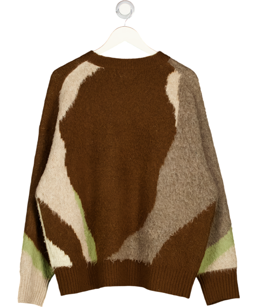 Topshop Brown & White Knitted Fluffy Jumper UK M