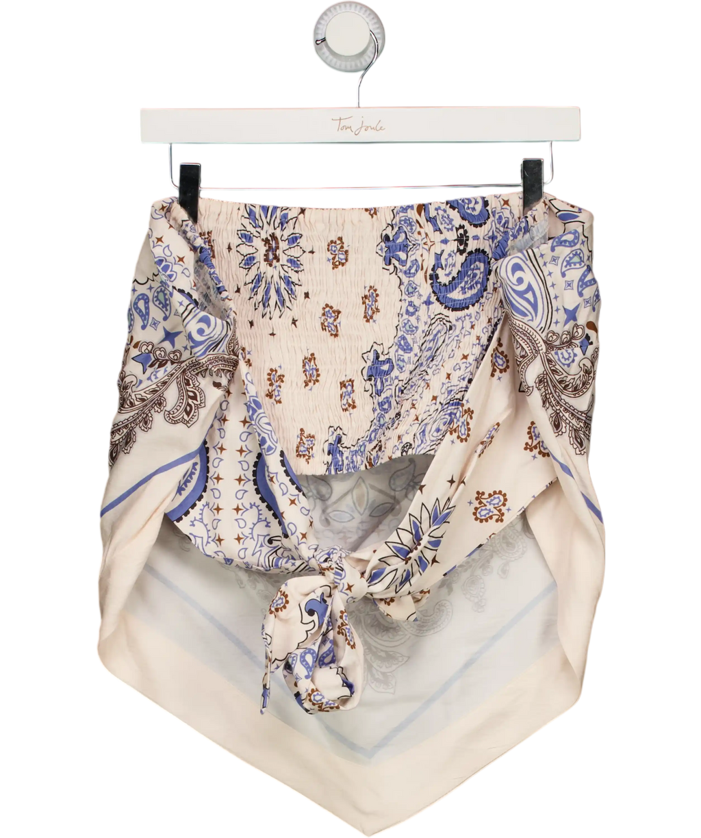 Next Blue & Brown Bandeau Hanky Hem Tie Back Top UK 22