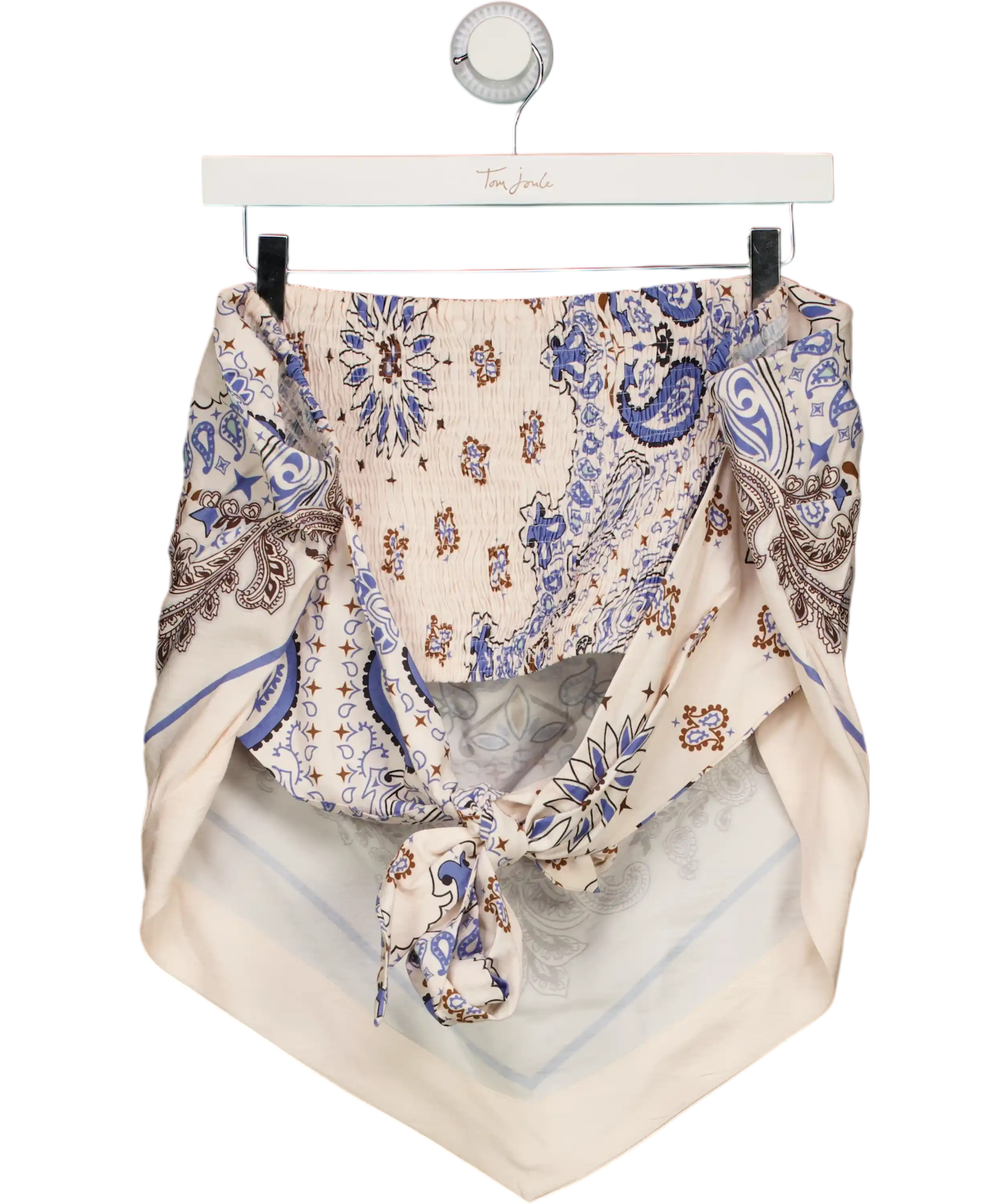 Next Blue & Brown Bandeau Hanky Hem Tie Back Top UK 22