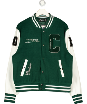 THE COUTURE CLUB Dark Green Logo Varsity Jacket UK L