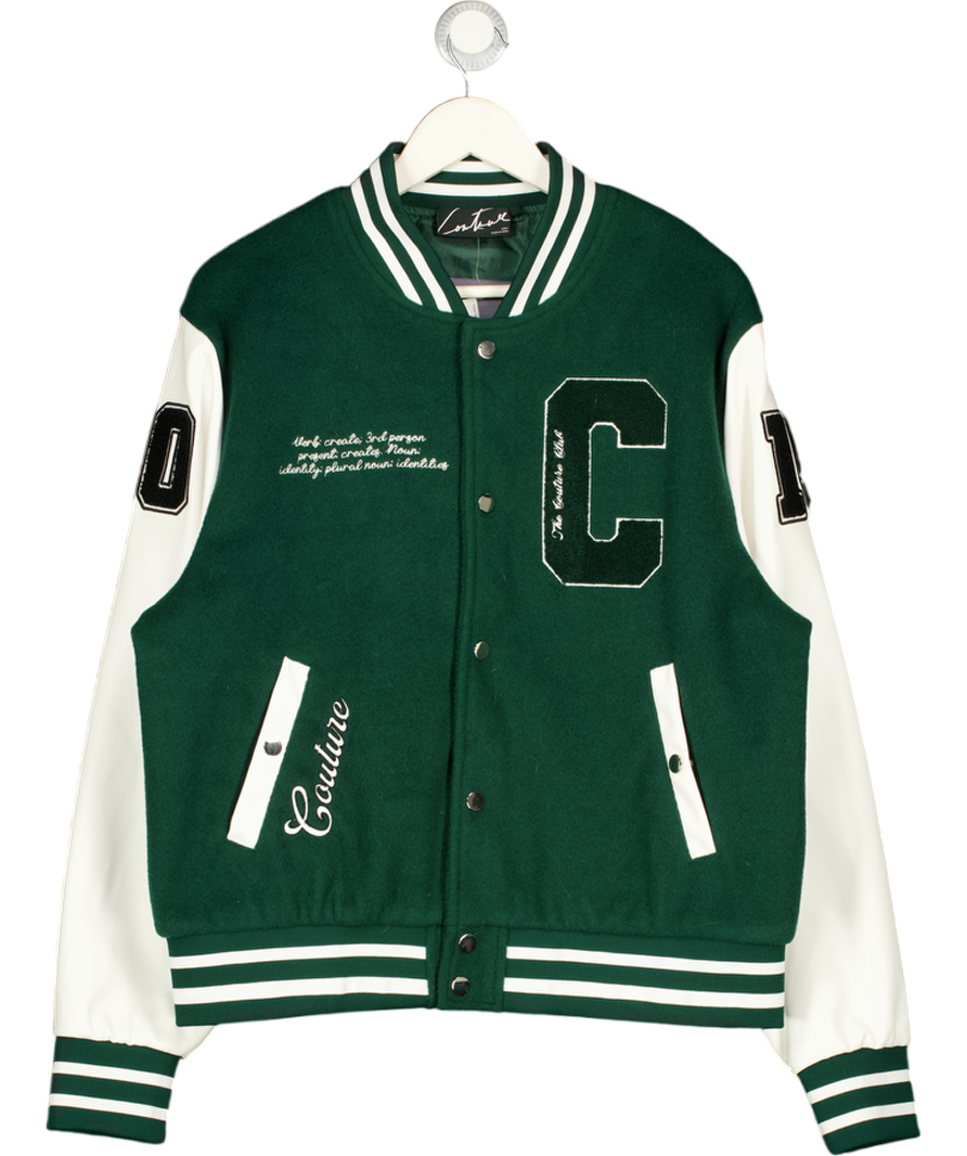 THE COUTURE CLUB Dark Green Logo Varsity Jacket UK L