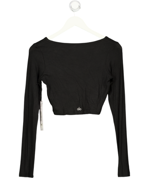 ALO Black Whisper Ribbed Stretch-jersey Cardigan UK S