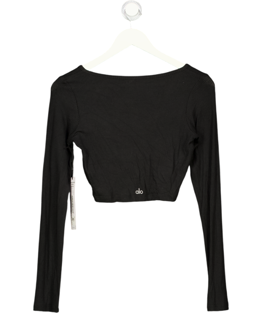 ALO Black Whisper Ribbed Stretch-jersey Cardigan UK S