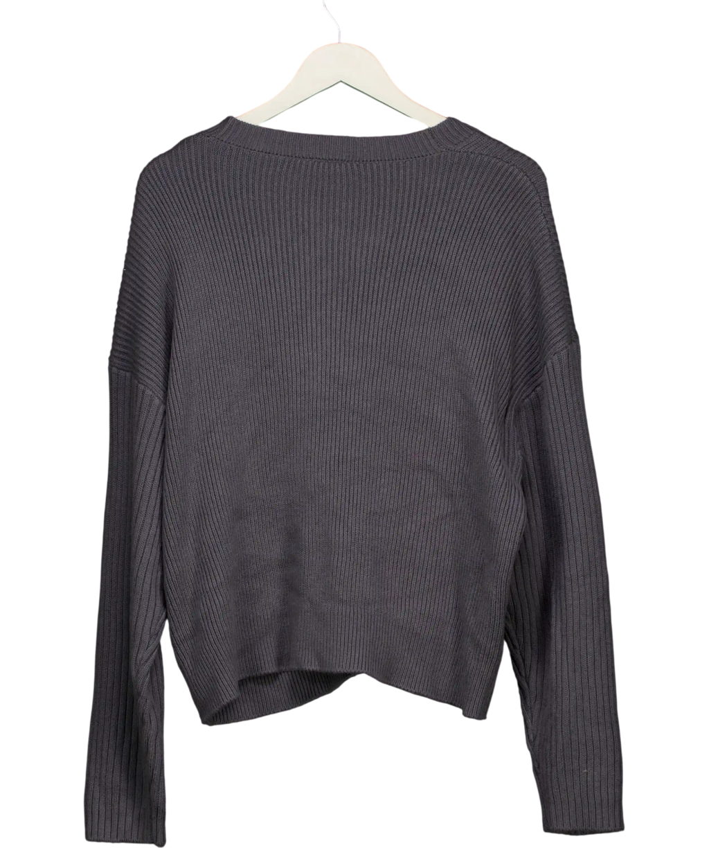 L.A - Space Slate Grey Knitted Wide Cuff Applique Cardigan Sz2 UK 10 /12