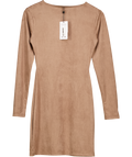 AYM Beige Bushed Faux Suede Long Sleeve Mini Dress UK M